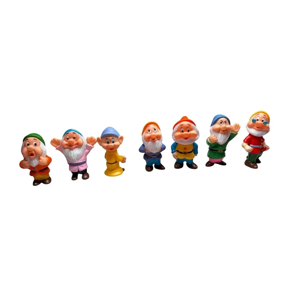 Disney Vintage 7 Dwarfs Rubber Squeak Toys Complete Set Hong Kong Snow White